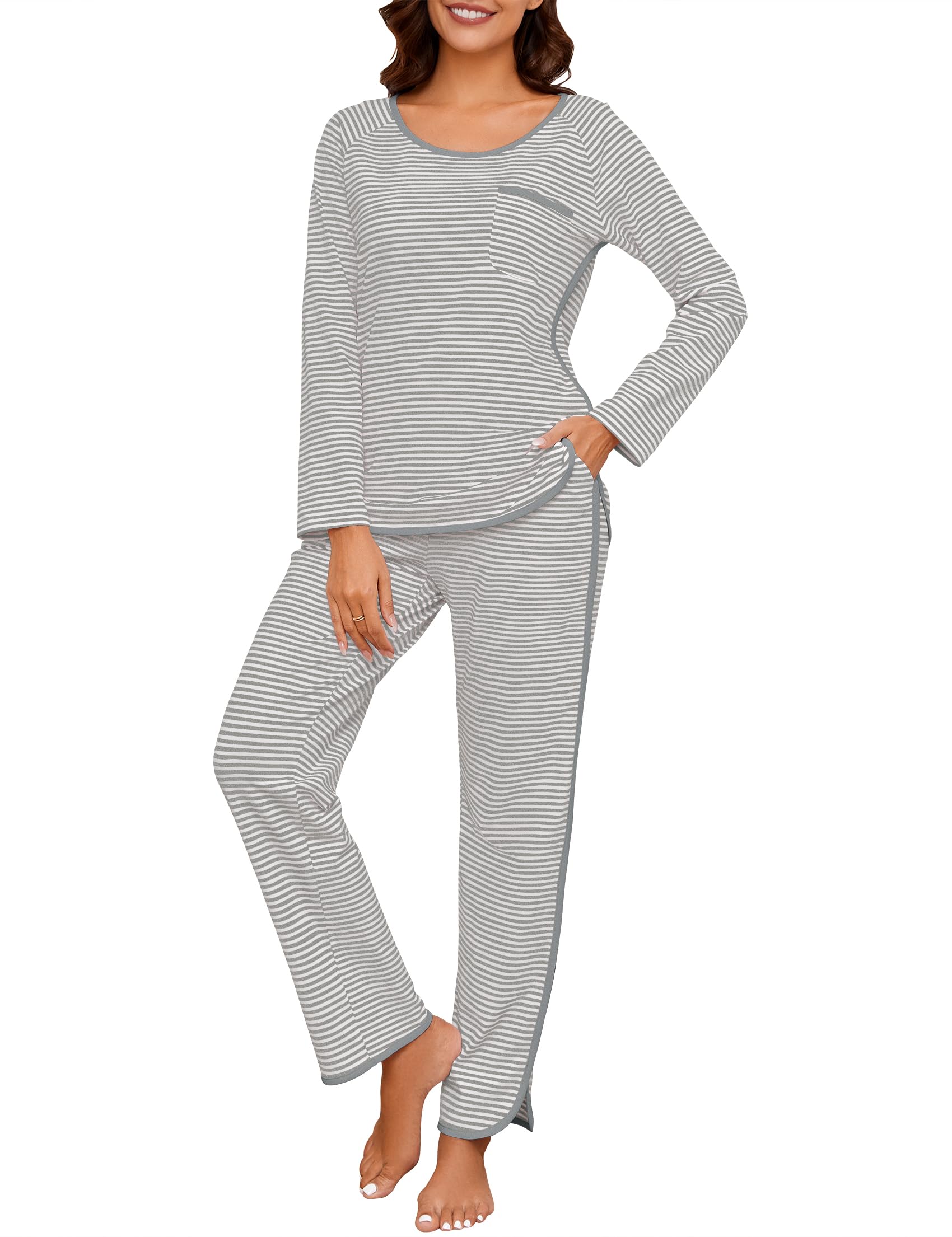 Avec Poches Pantalon Pyjama Femme à Carreaux Coton Chaud Avec