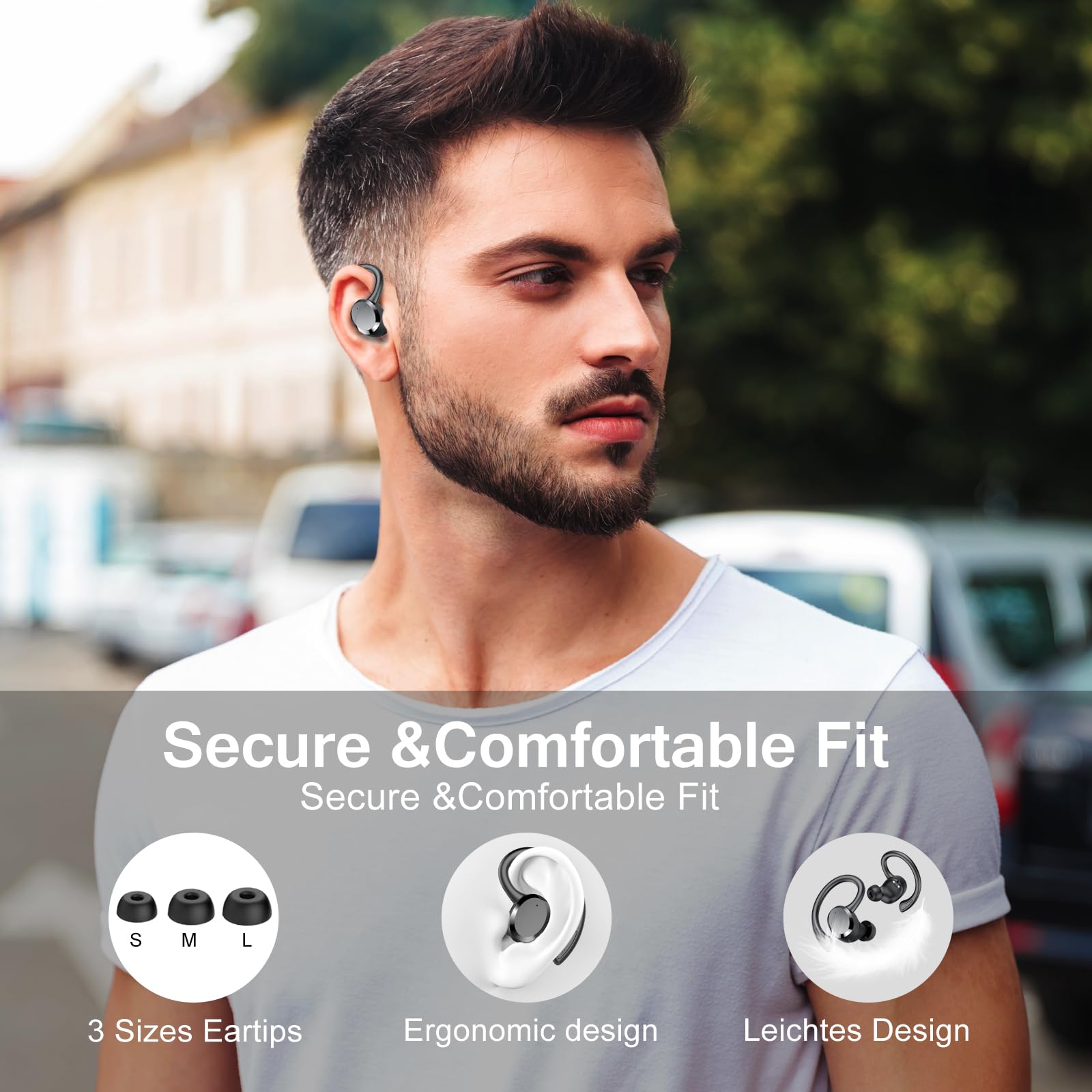 Auriculare Inalámbricos Deportivos, 2026 Nueva Auriculares Bluetooth 5.4 con HD Mic, 68H Cascos Inalambricos Bluetooth con Pantalla LED, IP7 Impermeable, Cancelacion Ruido ENC Auriculares Running