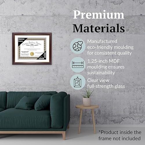 Vista 83 de Creative Picture Frames Marco de diploma de borde dorado caoba de 12 x 16 pulgadas con vidrio negro y colgadores de pared instalados, marco