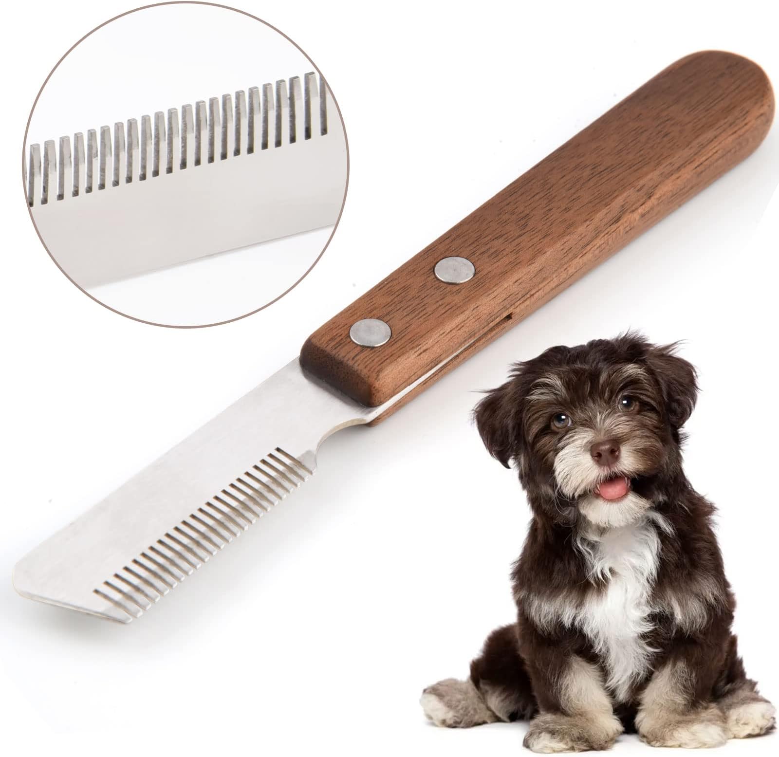 Dog Professional Stripping Knife,Stripping Knives Tool for Dogs Hand Stripping Knife for Border Terrier Pet Grooming Tool Ergonomic Wooden Handle (Right Handed)