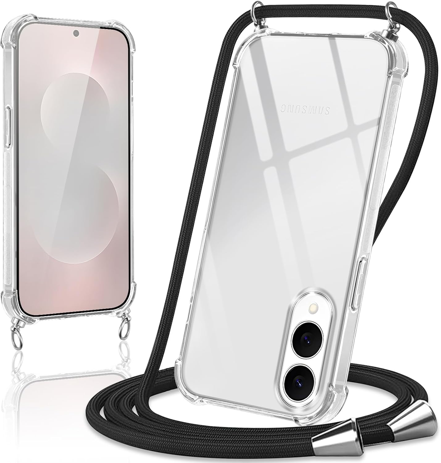 Samsung s25 Edge – Coque avec cordon pour Samsung Galaxy S25 Edge, coque de téléphone réglable avec lanière, transparente, ultra douce, en silicone TPU, résistante aux chocs, noir