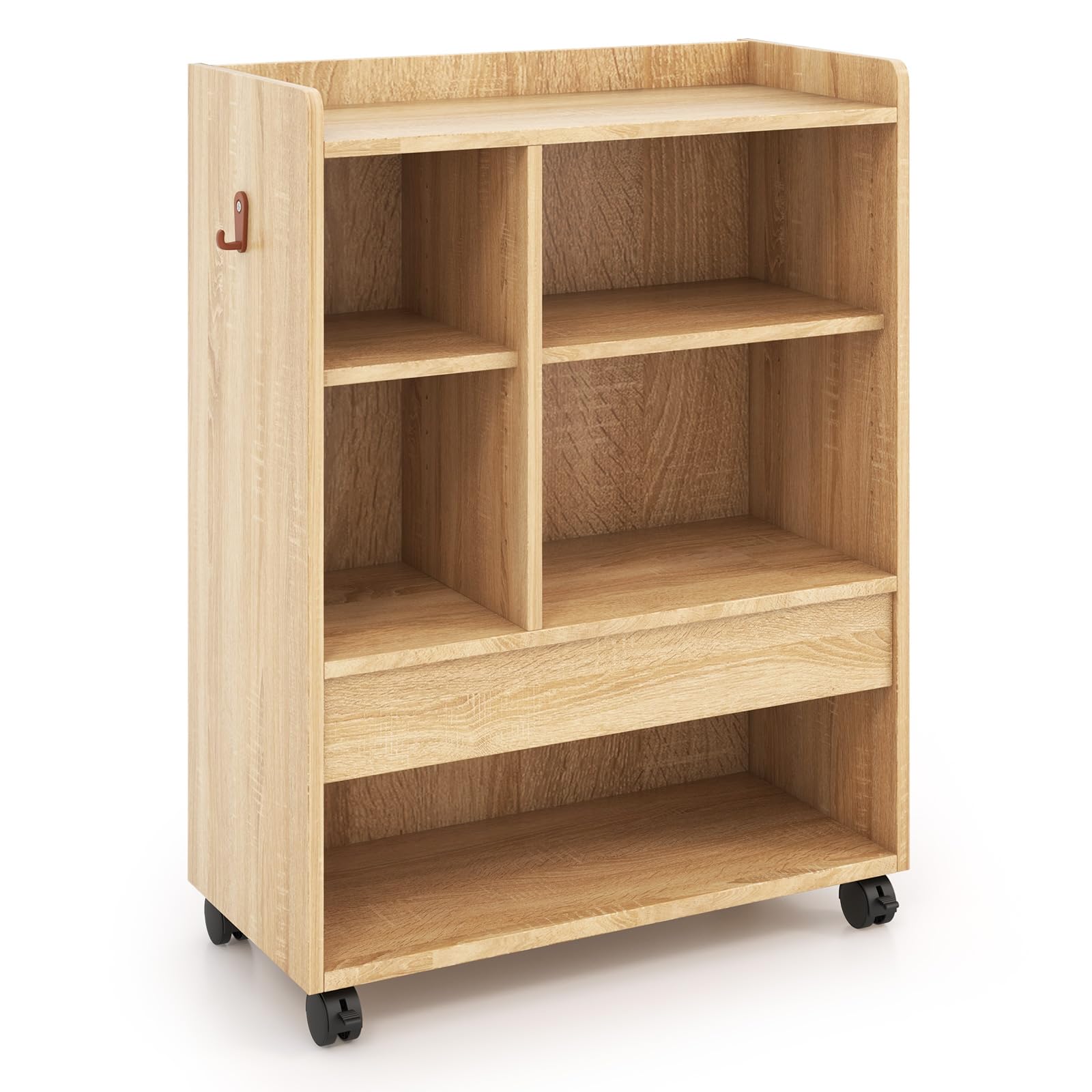 Archiefkast met 3 stoffen laden, mobiele container met 2 open planken, opbergkast voor