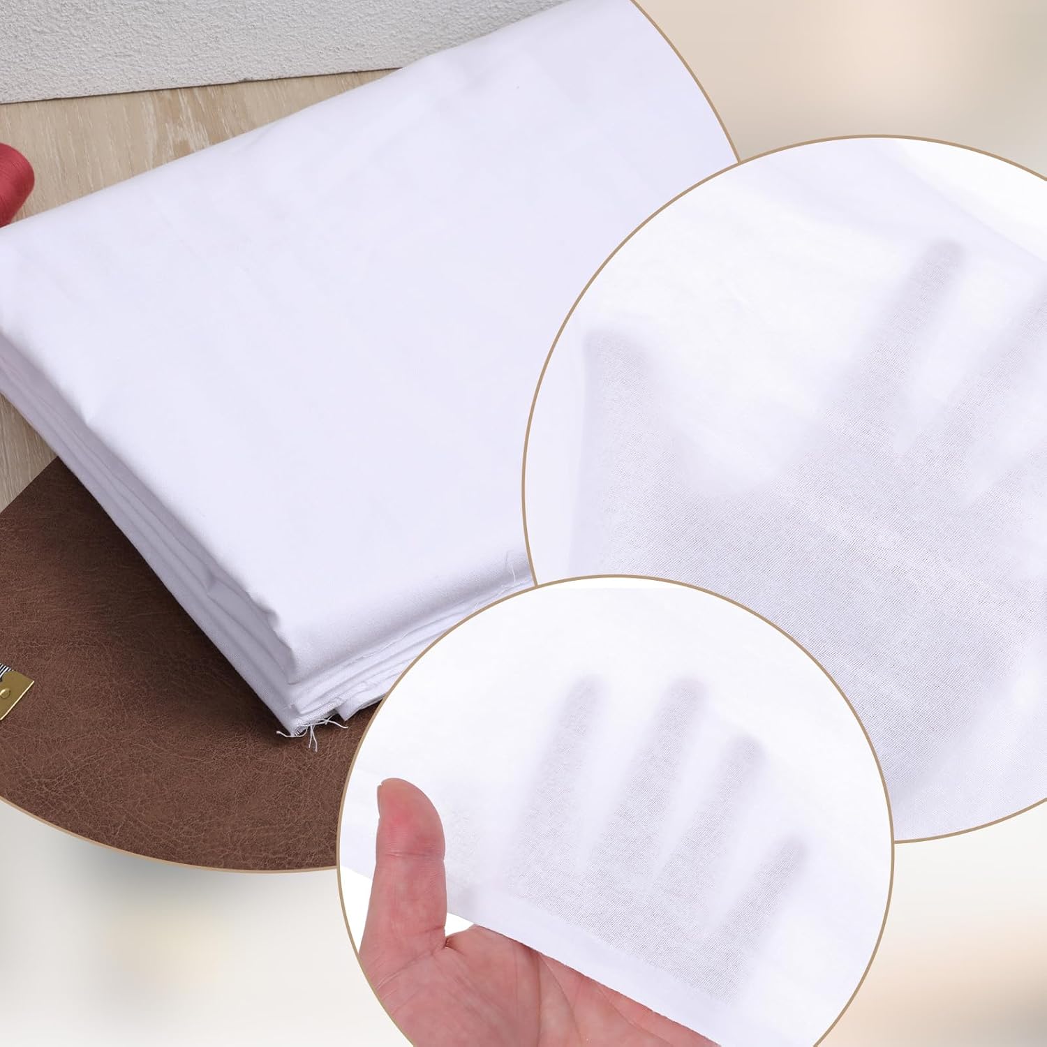 Cotton Muslin Fabric 59 inch x 5 Yards Light Weight Bleached Muslin Linen Fabric Material for Sewing Material Embroidered Apparel Cloth White