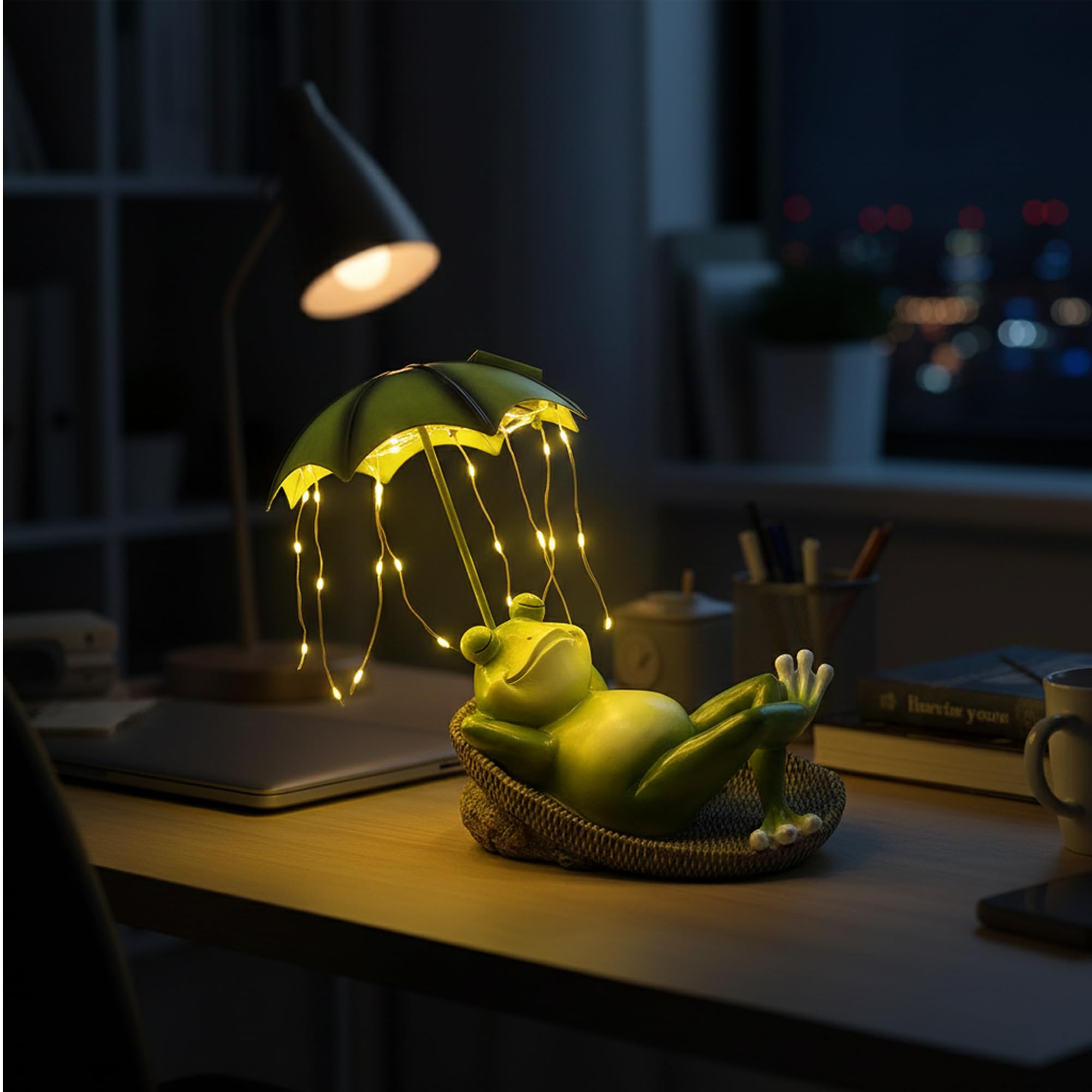 lifemet Outdoor Solar Frosch Garten Dekoration - Lustig Frösche EIN Schirm Figurch Garten Statue，IP65 wasserdichte LED Teich/Rasen/Haus/Für Terrasse Ornamente Geschenk für Frauen Mama