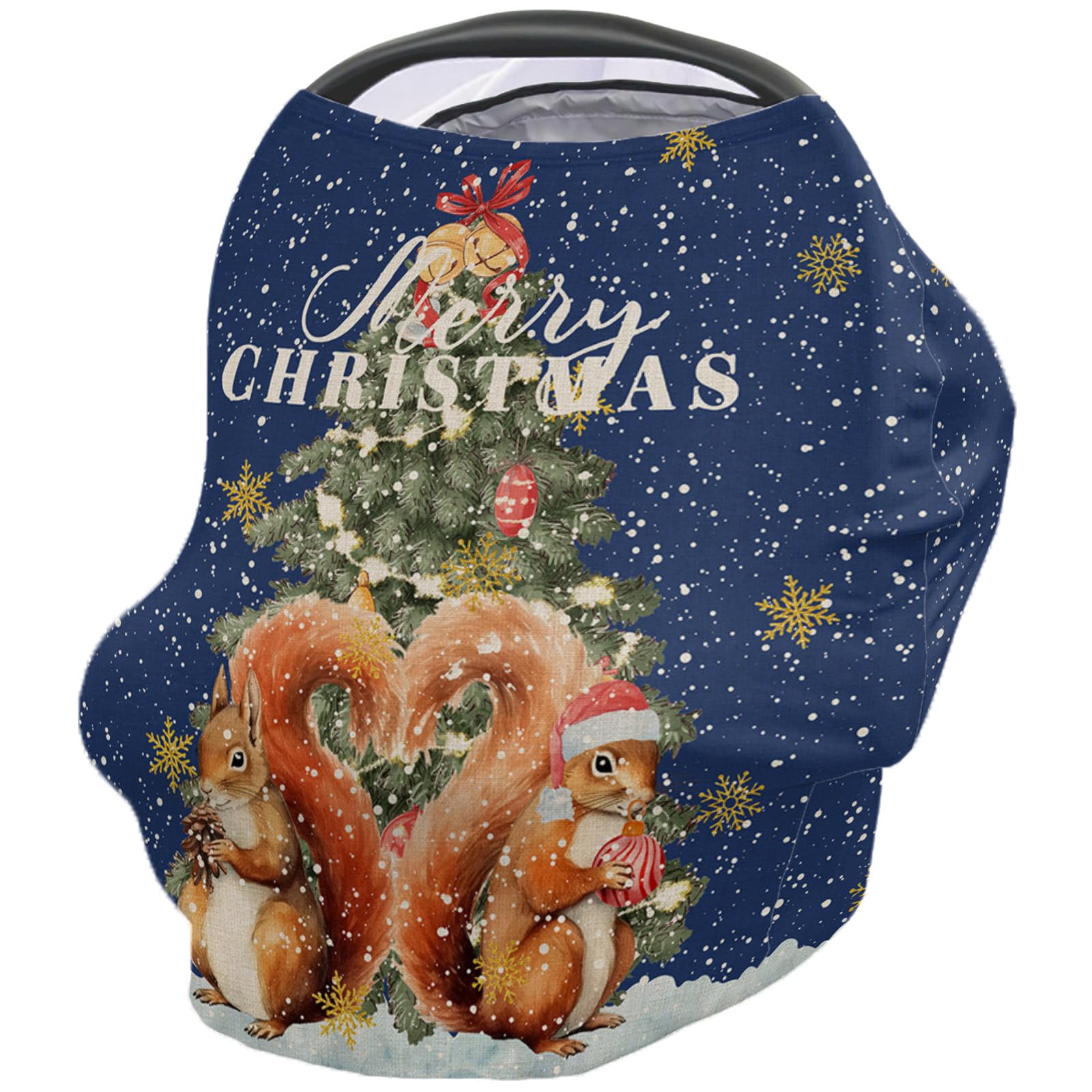 Nursing Cover for Breastfeeding Scarf, Vintage Winter Christmas Tree Squirrel Navy Blue Baby Car Covers Super Soft Multi Use for Canopy Shopping Cart Cover Blanket Stroller Cover