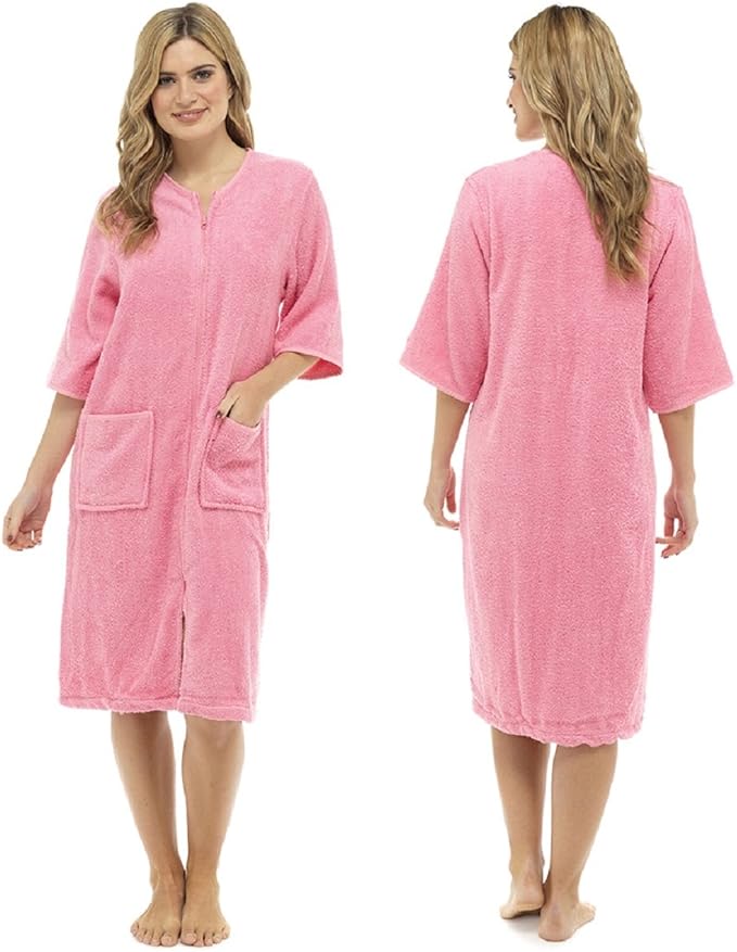 short terry zip front robe