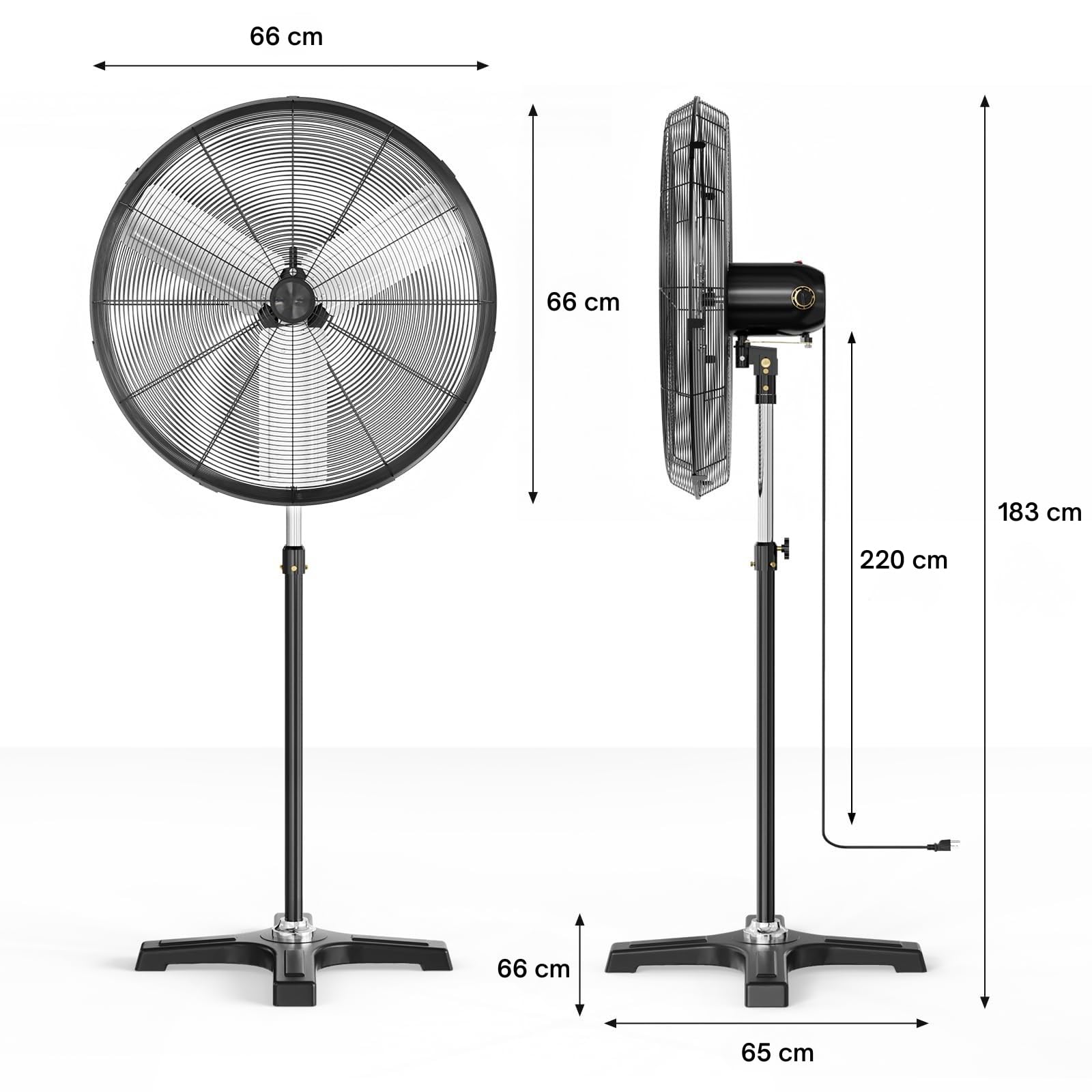 LEADZM Ventilateur industriel 66cm 12000m³/h puissant flux d'air | Hauteur ajustable oscillation 80 degrés pour ventilation large