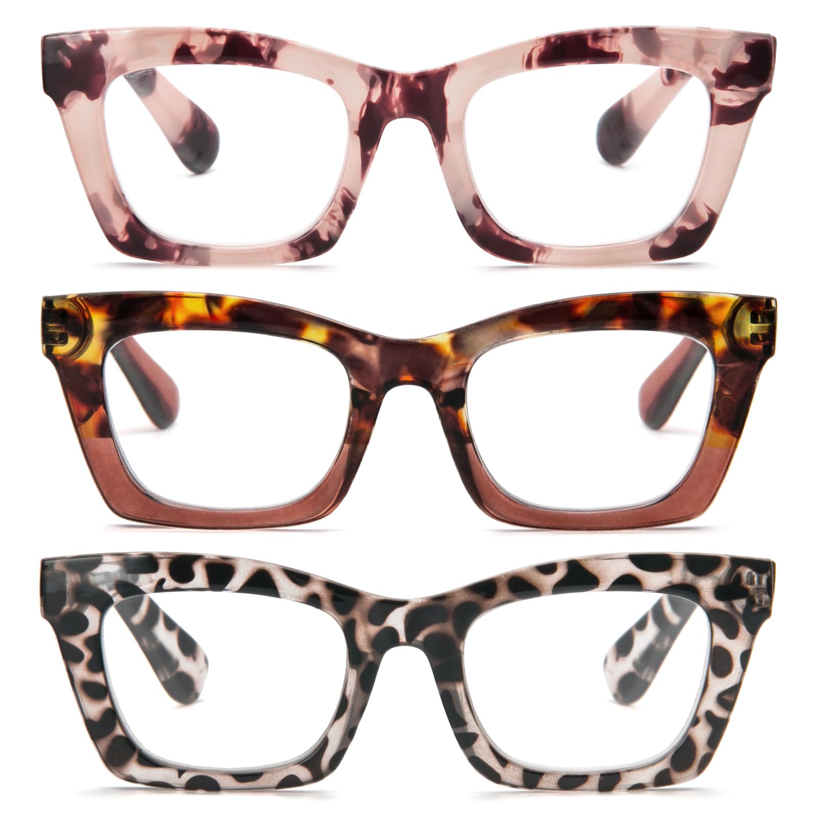 KoKoBin 3 Pack Oprah Style Reading Glasses for Women Blue Light Blocking, Cute Oversized Square Computer Readers Spring Hinge — view 9