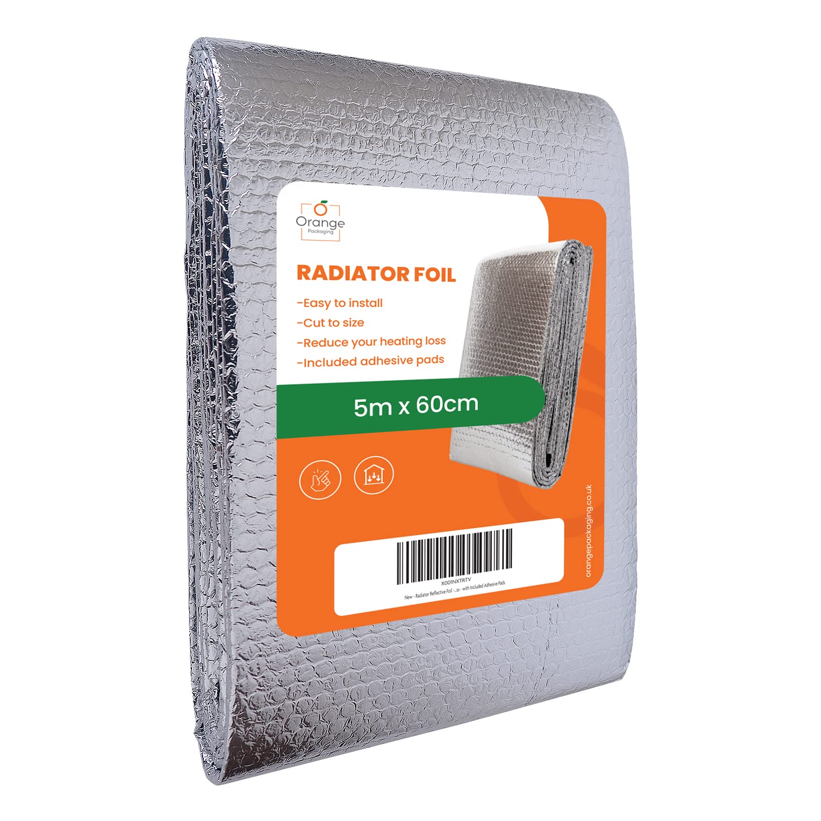 Orange Packaging Radiator Reflective Foil, Radiator Reflector Panels for Home, 5m x 60cm, 3.6mm Thickness Radiator Foil with 10 Self-Adhesive Pads - Insulation Roll Saves Energy & Money โ image 1