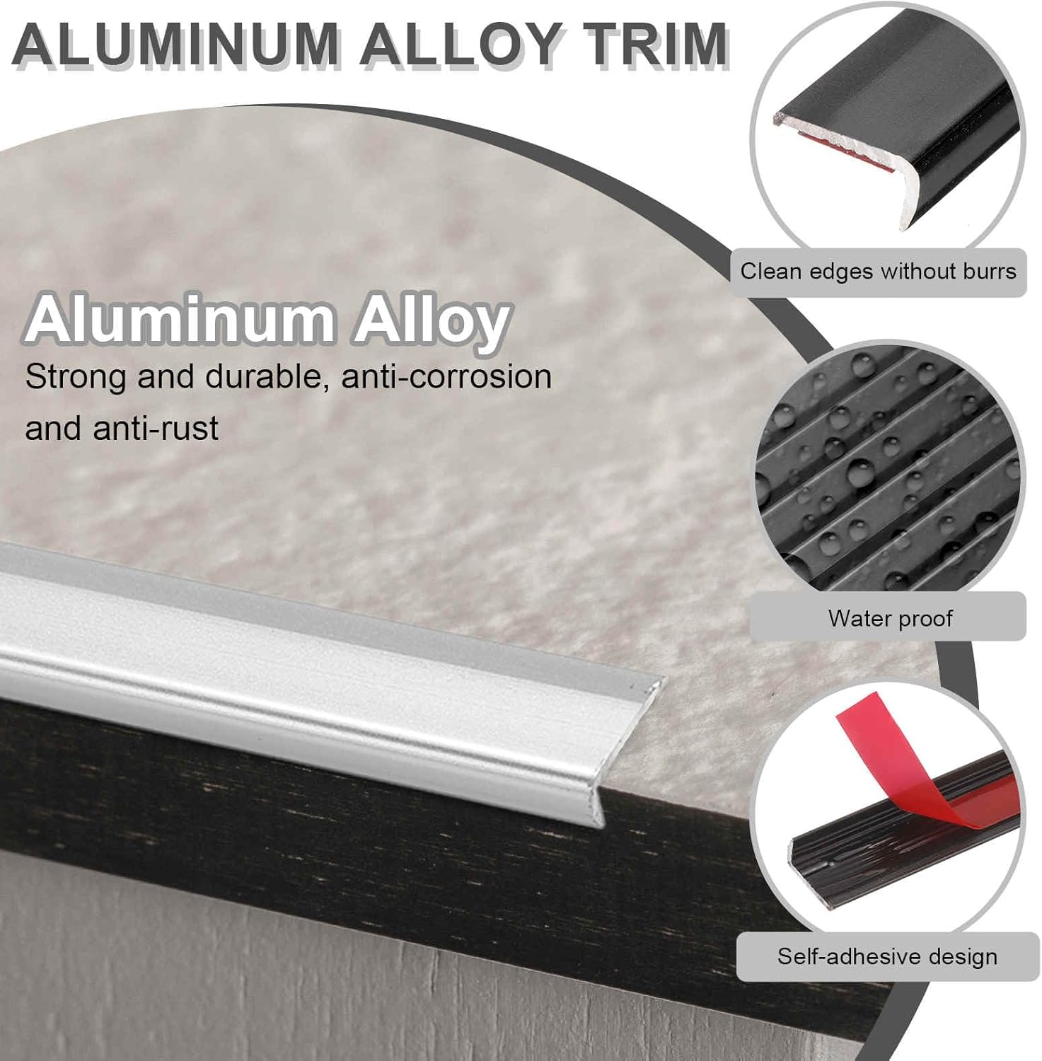 HARFINGTON 10pcs Tile Edge Trim 12" x 0.4" Peel and Stick Backsplash Trim Aluminum Alloy Self Adhesive L-Shape Outside Corner Strip for Kitchen Tailgates Mirror Frame Furniture, Matte Black