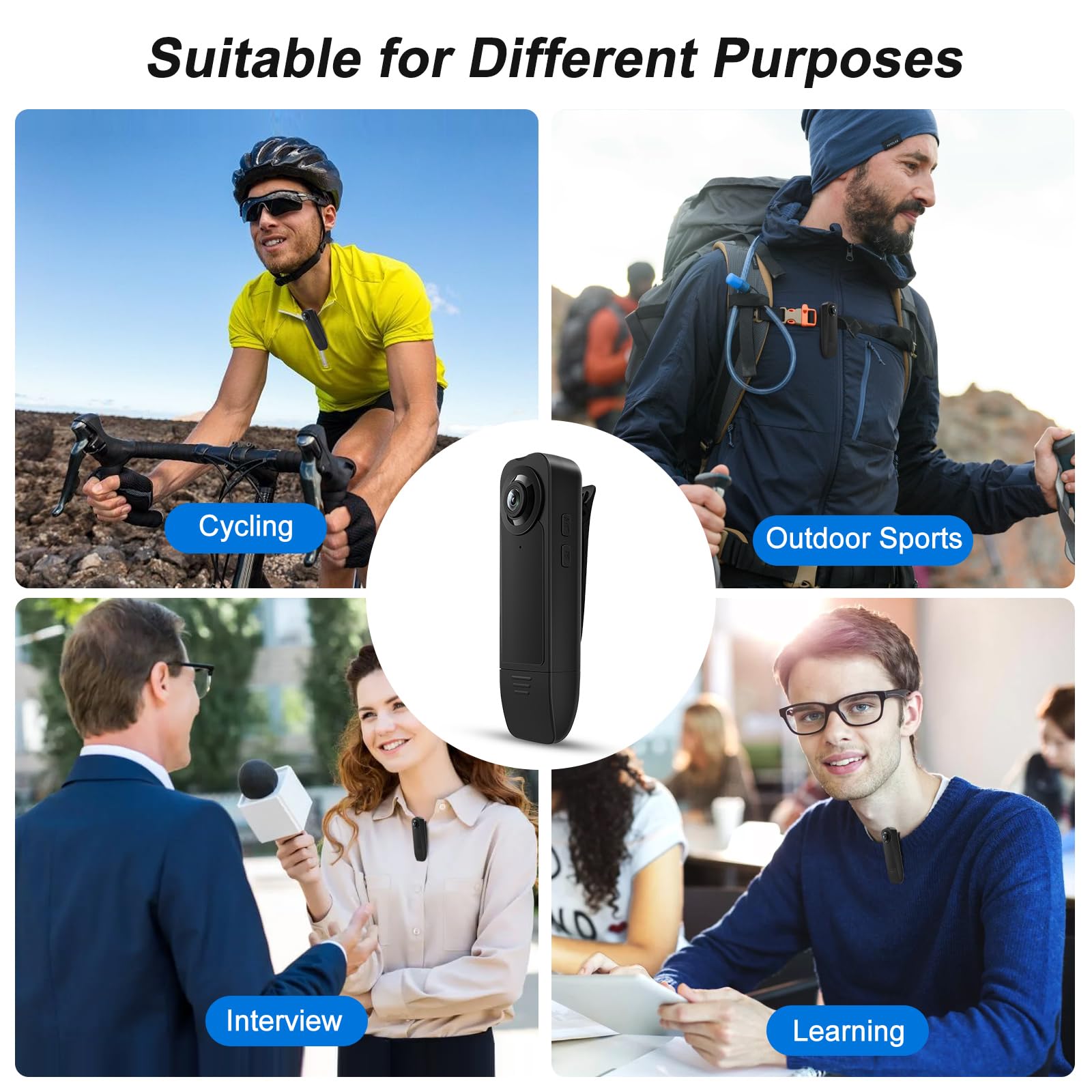 Minicámara corporal con grabación de audio y vídeo con tarjeta de memoria de 64 GB, 1080P HD, gran angular con clip posterior, detección de movimiento de visión nocturna para grabación diaria/servicio