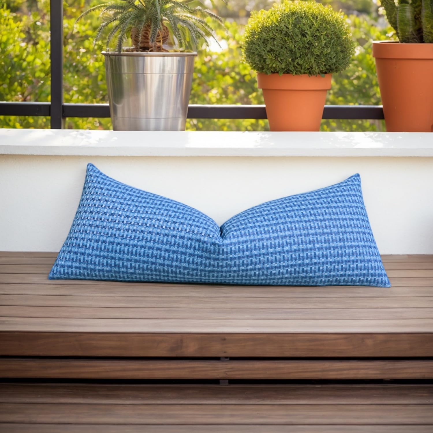 Kevin Textile Outdoor Waterproof Throw Pillow Covers 14x36 Inch Pack of 1 Boho Farmhouse Decorative Long Lumbar Cushion Covers for Garden Patio Tent Balcony Bench Couch Sofa, Blue