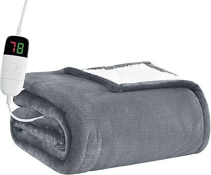 BOMOVA Heated Electric Throw Blanket - 50" x 60" Heating Blanket with 10 Heating Levels & 8 Hours Auto Off, Warm Flannel Blanket with Over-Heat Protection, for Women, ETL & FCC Certified