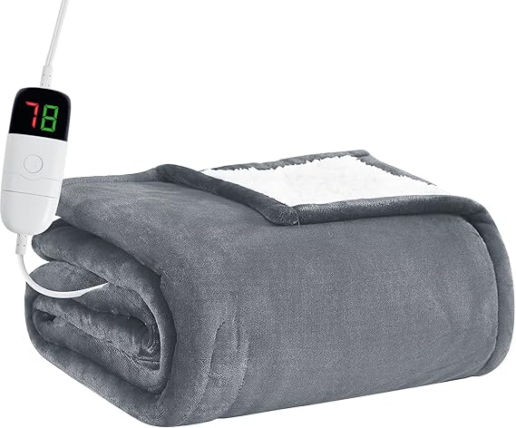 BOMOVA Heated Electric Throw Blanket - 50" x 60" Heating Blanket with 10 Heating Levels & 8 Hours Auto Off, Warm Flannel Blanket with Over-Heat Protection, for Women, ETL & FCC Certified