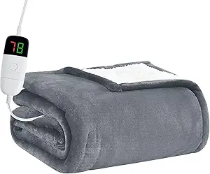 BOMOVA Heated Electric Throw Blanket - 50" x 60" Heating Blanket with 10 Heating Levels & 8 Hours Auto Off, Warm Flannel Blanket with Over-Heat Protection, for Women, ETL & FCC Certified