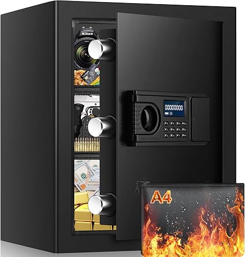 Caja fuerte ignífuga pequeña de 0.7 pies cúbicos para uso doméstico, caja de seguridad digital para el hogar con cerradura de combinación y teclas