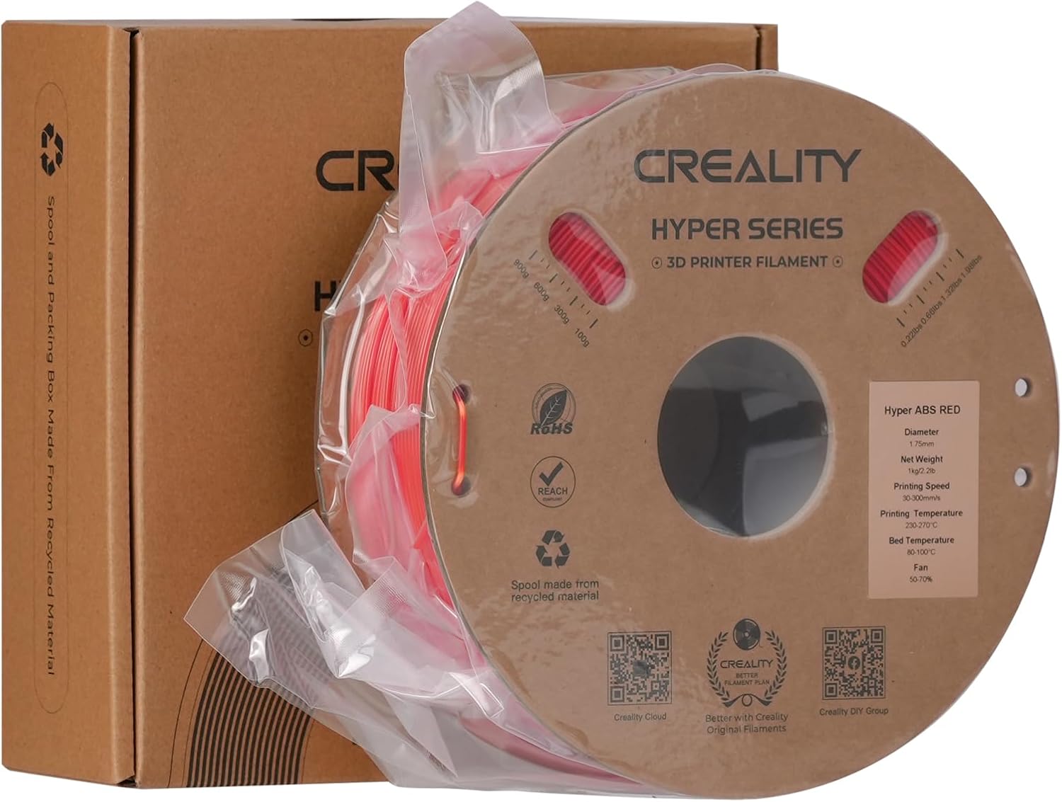 Creality ABS Filament 1.75mm 1KG, High-Speed 3D Printer ABS Filament Up to 350mm/s, High Impact Resistance, Odorless Non-Toxic and Without Stringing or Clogging, Fit Most FDM 3D Printers, Red
