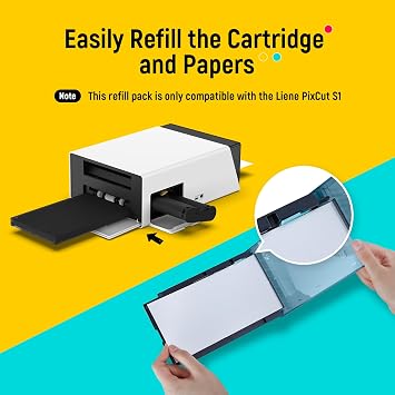 Liene Sticker Paper & Cartridge (Enhanced Adhesion Version) - Includes 2 Ink Cartridge Refills & 72 Sheets of 4x7 Printable Sticker Paper, Dye Sublimation, Compatible Only with Liene PixCut S1