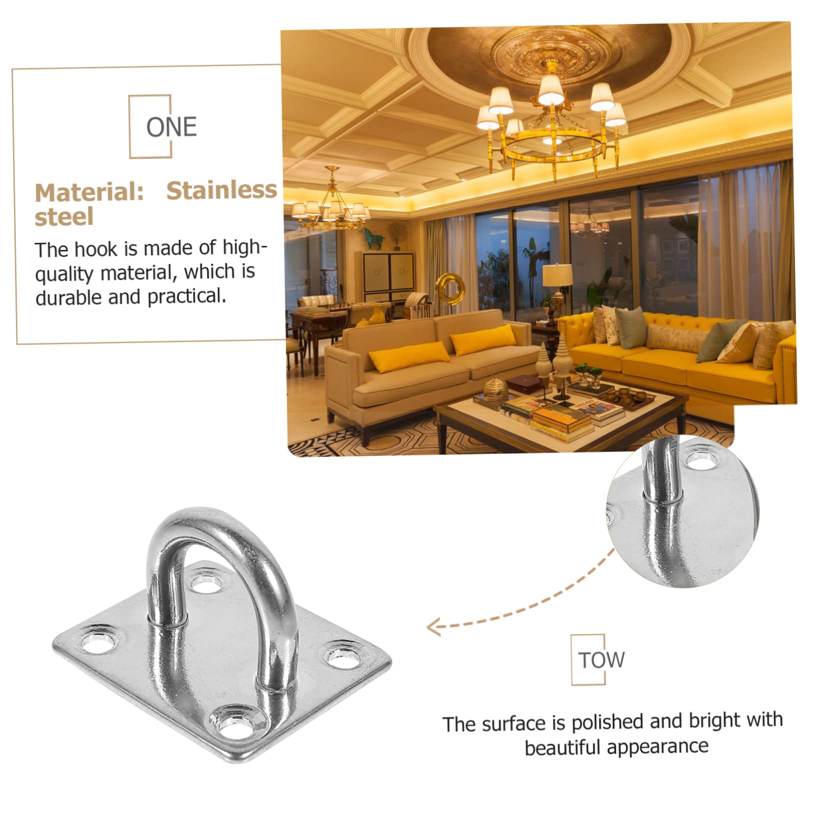 Alipis 2sets Ceiling Hanger Set 4 Stainless Steel Hooks for Fan Light Fixtures Wind Chime Easy Installation 4pcs*2