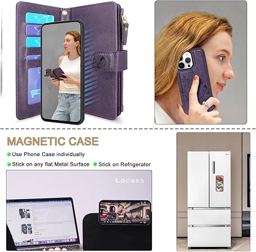 Miniatura 3 de Lacass Funda compatible con iPhone 14 Pro de 6.1 pulgadas ranuras para tarjetas Soporte para efectivo de crédito de identificación, bolsillo con