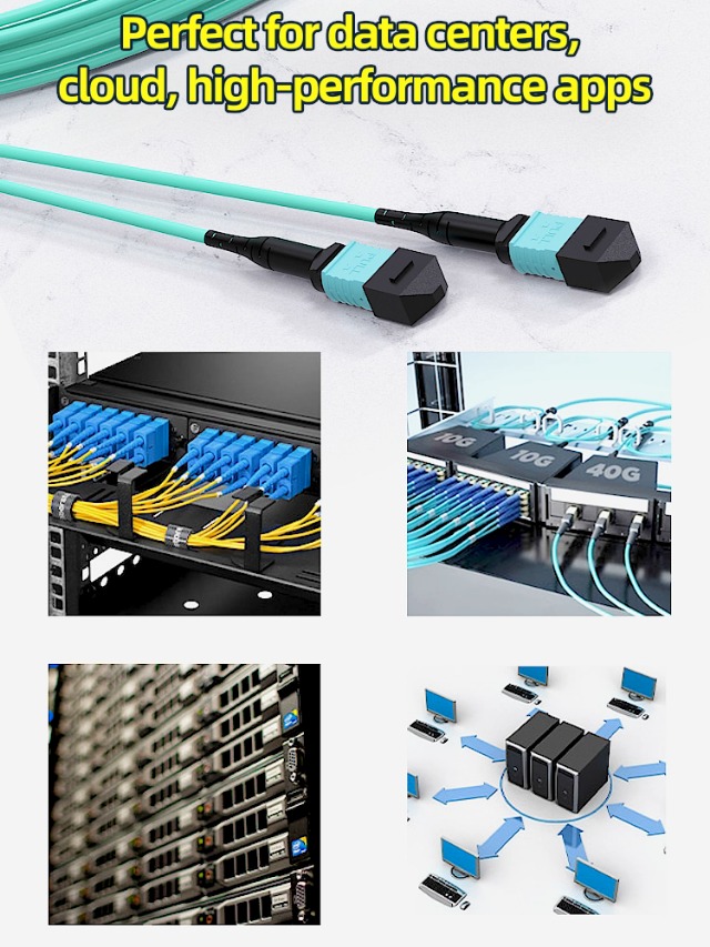 Image of Individually Tested MPO to MPO Fiber Patch Cable | OM3 TypeB 12Cores Fiber Cable 10GB Multimode LSZH MTP Compatible -For QSFP Transceiver 3FT /0.9M
