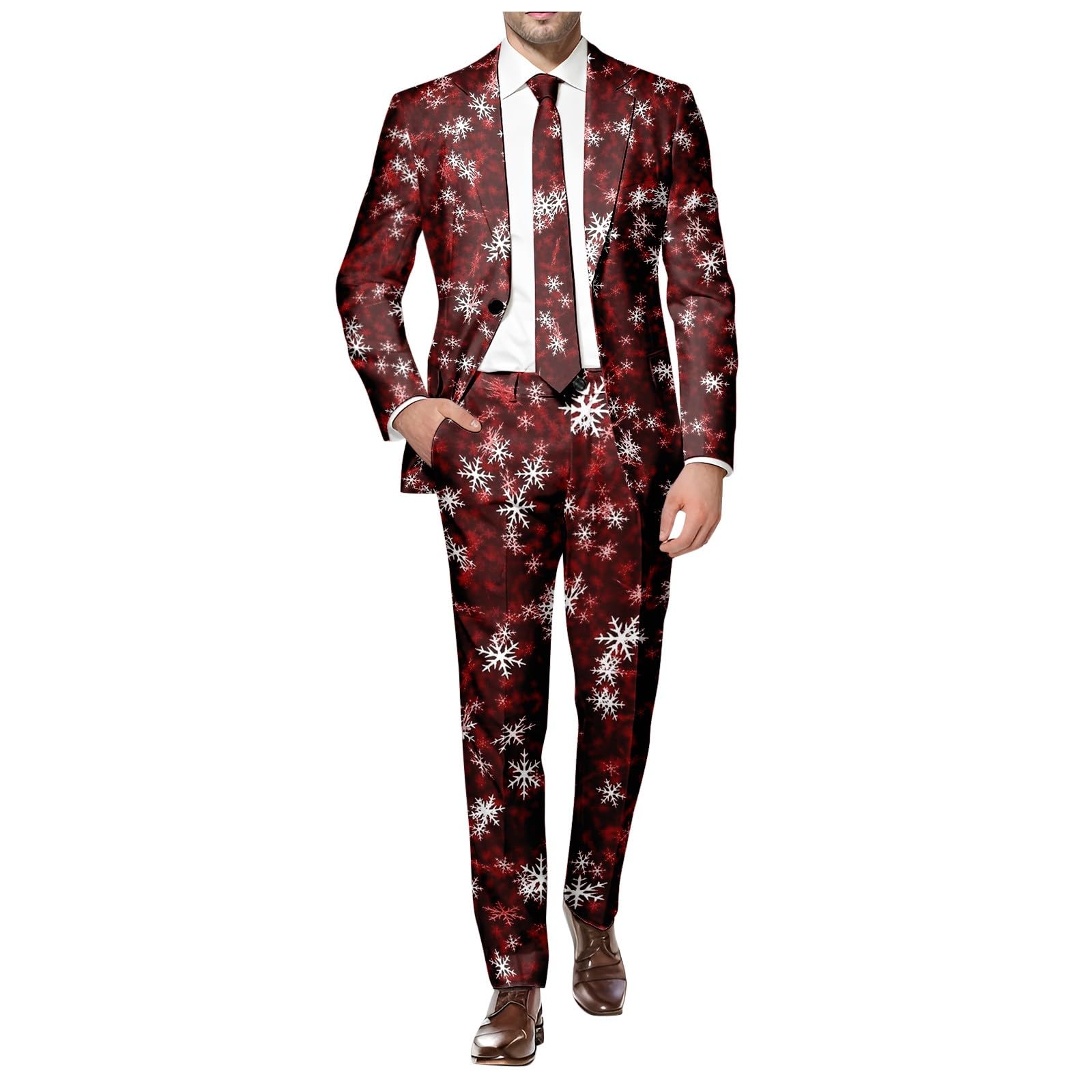 Completo Uomo Elegante 2 Pezzi Natalizio Oversize Vintage Tuta da uomo con Giacca e Pantalone Slim Fit con Stampa di Natale Autunno Inverno Regular Fit Maniche Lunghe Alla Moda per Cocktail Carnevali