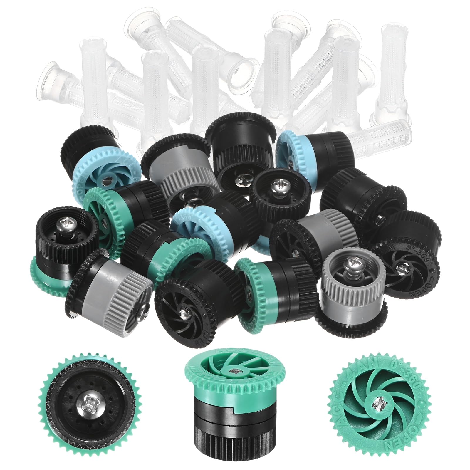 M METERXITY 1-Set 4A Variable Arc Nozzle, 0.94 In/2.4 cm Sprinkler Heads Replacement 3 to 17 Ft Radius with 16 Filter for Gardens/Lawns [4 Van, Mixing 4 Colors A]