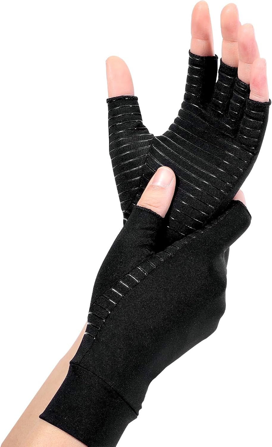 Compression Arthritis Gloves for Women and Men,Copper Infused Black Fingerless Apparel Gloves