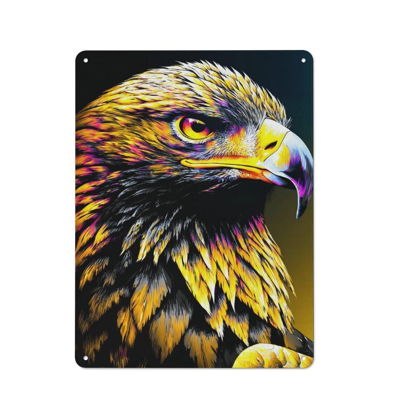 Simple Retro Golden Eagle Portrait Metal Wall Plaque 40x30cm, Creative Space Decor for Office, Study, Studio Or Hallway