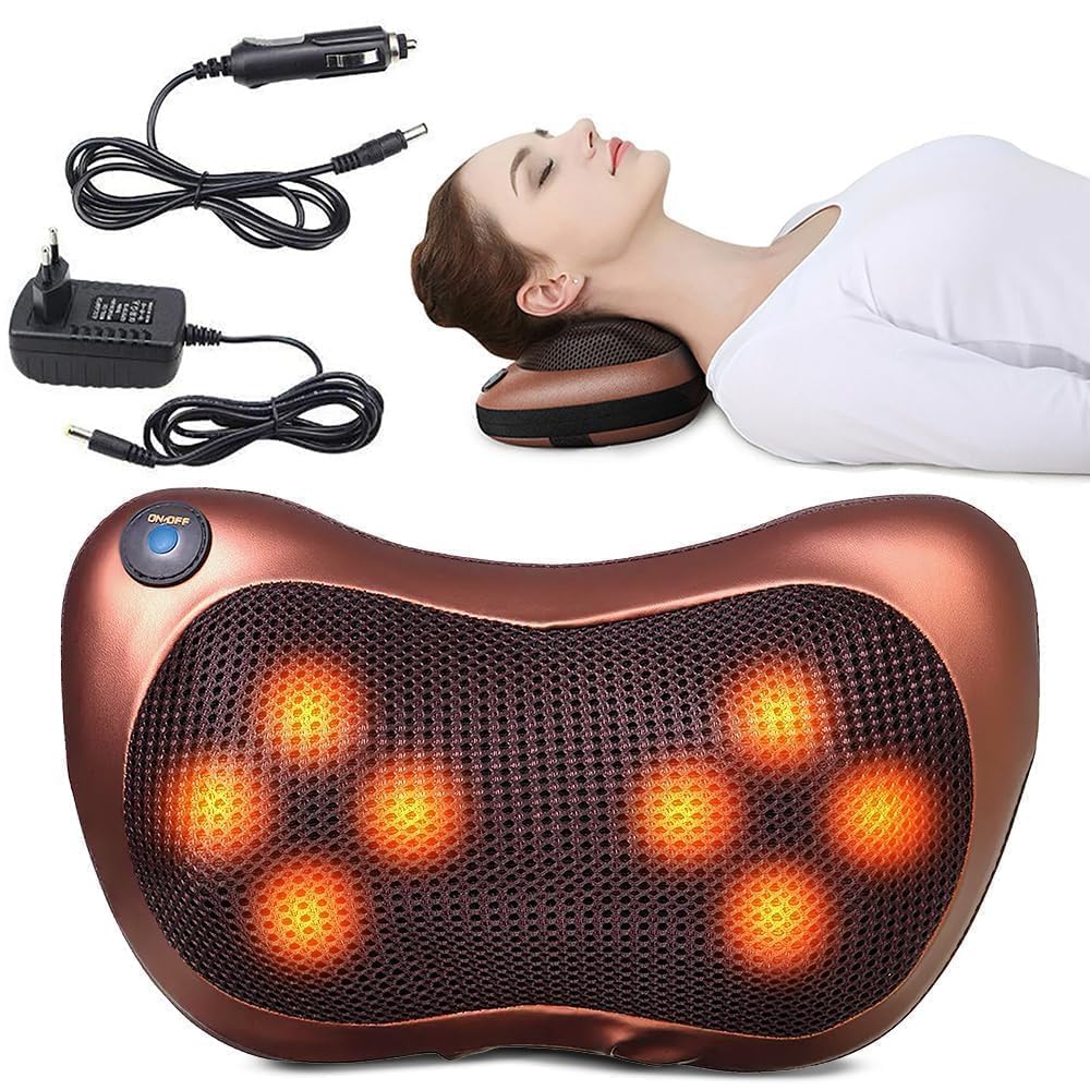 Shiatsu Electric Massage Pillow with Heat for Neck, Back & Shoulders, Deep Kneading Massager Cushion for Full Body Pain Re...
