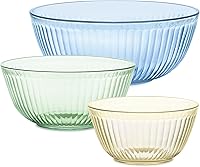 Pyrex Colors Tinted Glass Mixing Bowls Set, 3-Piece Nesting Unlidded 1.3QT, 2.3QT, 4.5QT for Prep, Baking & Storage