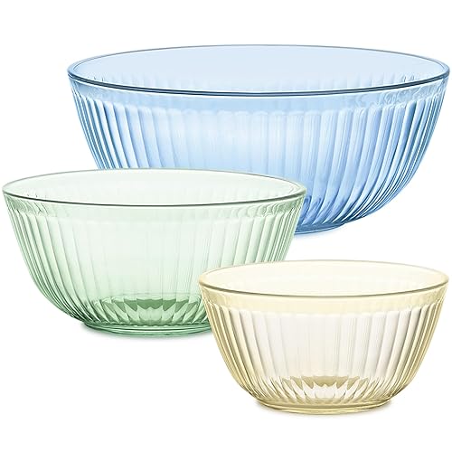Pyrex Colors Tinted 3-PC, Unlidded Small/Medium/Large Glass Mixing Bowls, Nesting
