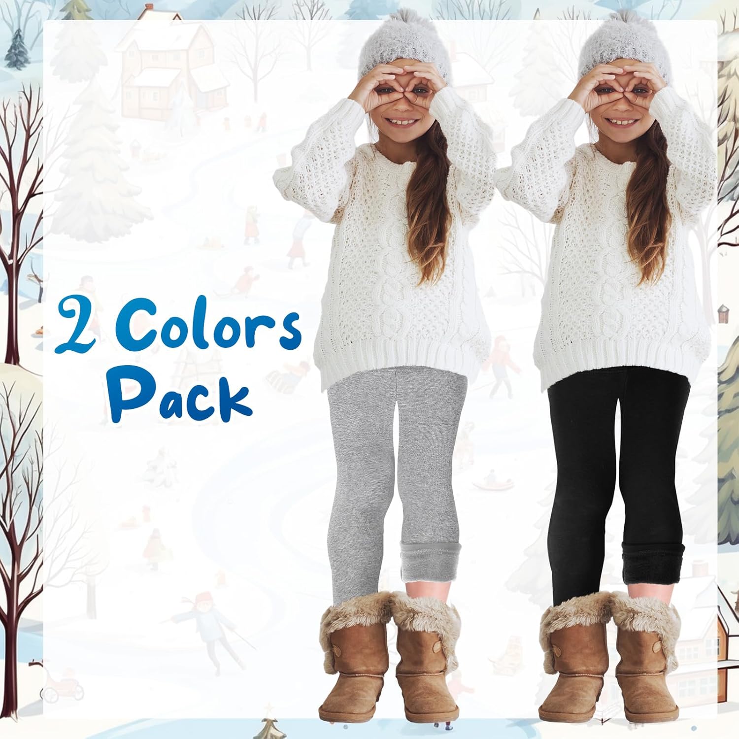 Chuarry 2 Pcs Girl's Winter Fleece Pants Lined Warm Full Length Basic Thick Pants for Kid Toddler - Image 4