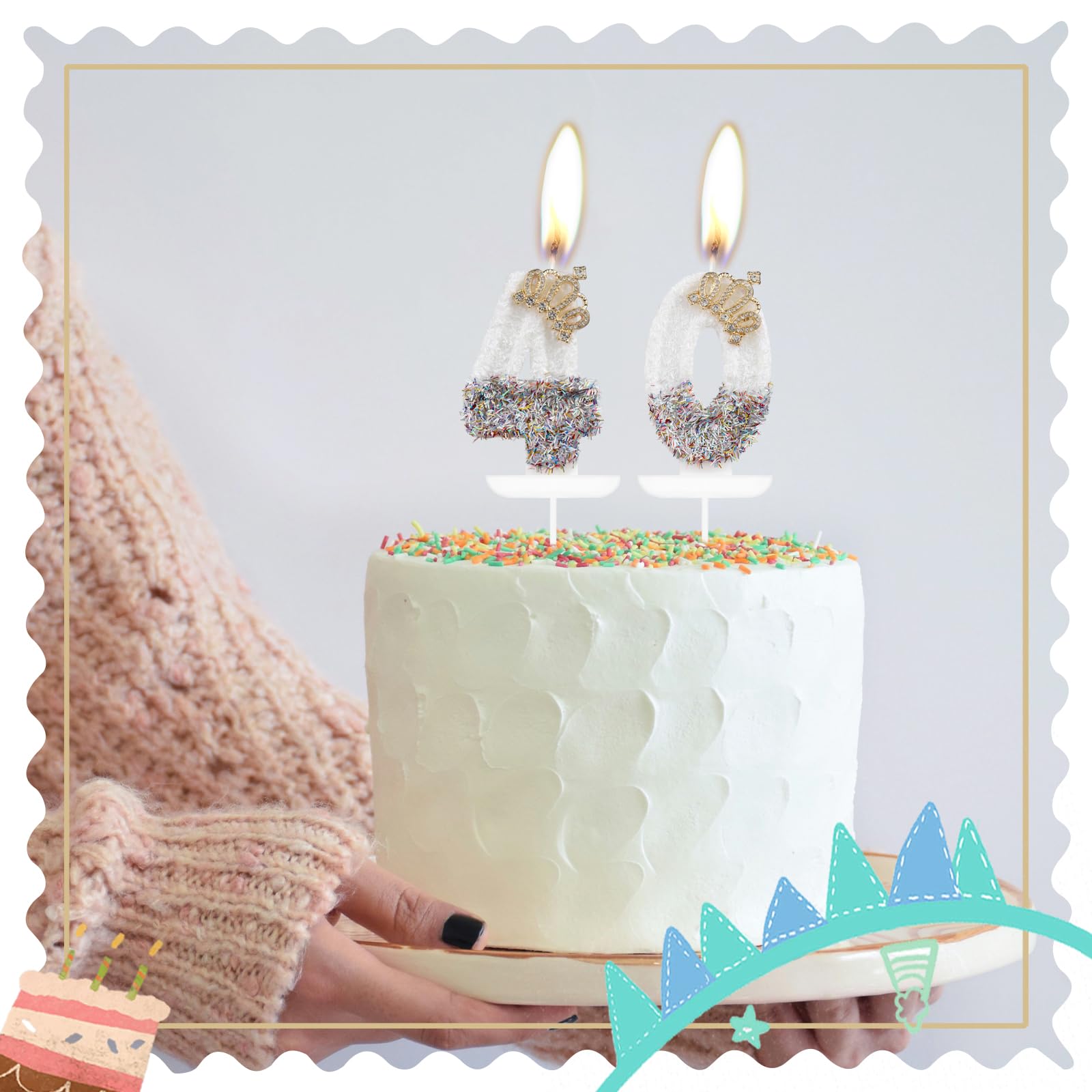 Candele Per Torta 60° Compleanno – Numero 60 Con Corona Dorata E Cigno Bianco – Decorazione Glitterata Per Festa