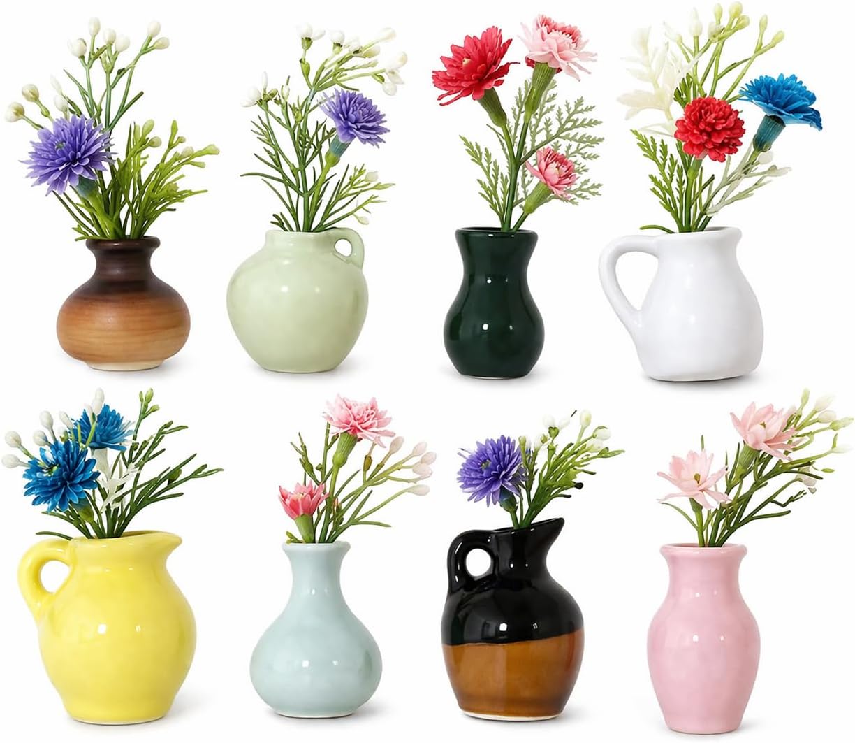 Ceramic Mini Vase Fridge Magnets, 3D Cute Refrigerator Magnets Set of 8, Small Flower Vase Magnets with DIY Floral Decor, Aesthetic Kitchen Decor for Fridge, Locker, Office, Home (Cermaic Type)