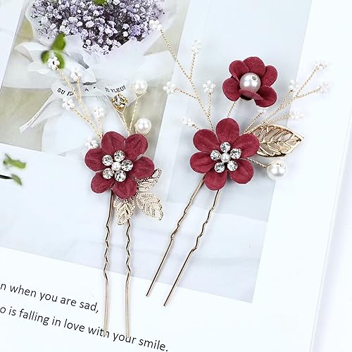 Miniatura 8 de inSowni Paquete de 20 peines laterales clásicos de color blanco, rosa polvoriento, azul, flor para novia, boda, con forma de U, alfileres de pelo