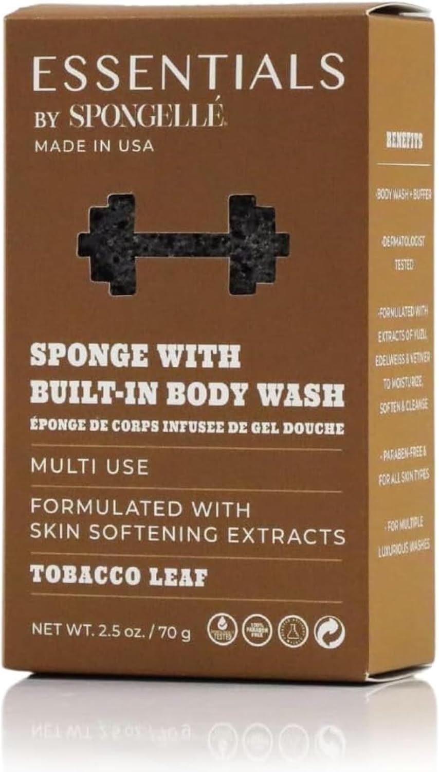 Spongelle Men's Essentials Tobacco Leaf Body Buffer | Bath & Shower Loofah for Men | Cleanse, Exfoliate, and Nourish in one Easy Step | Cruelty-Free, Vegan, Dermatologist-Tested, Made in USA
