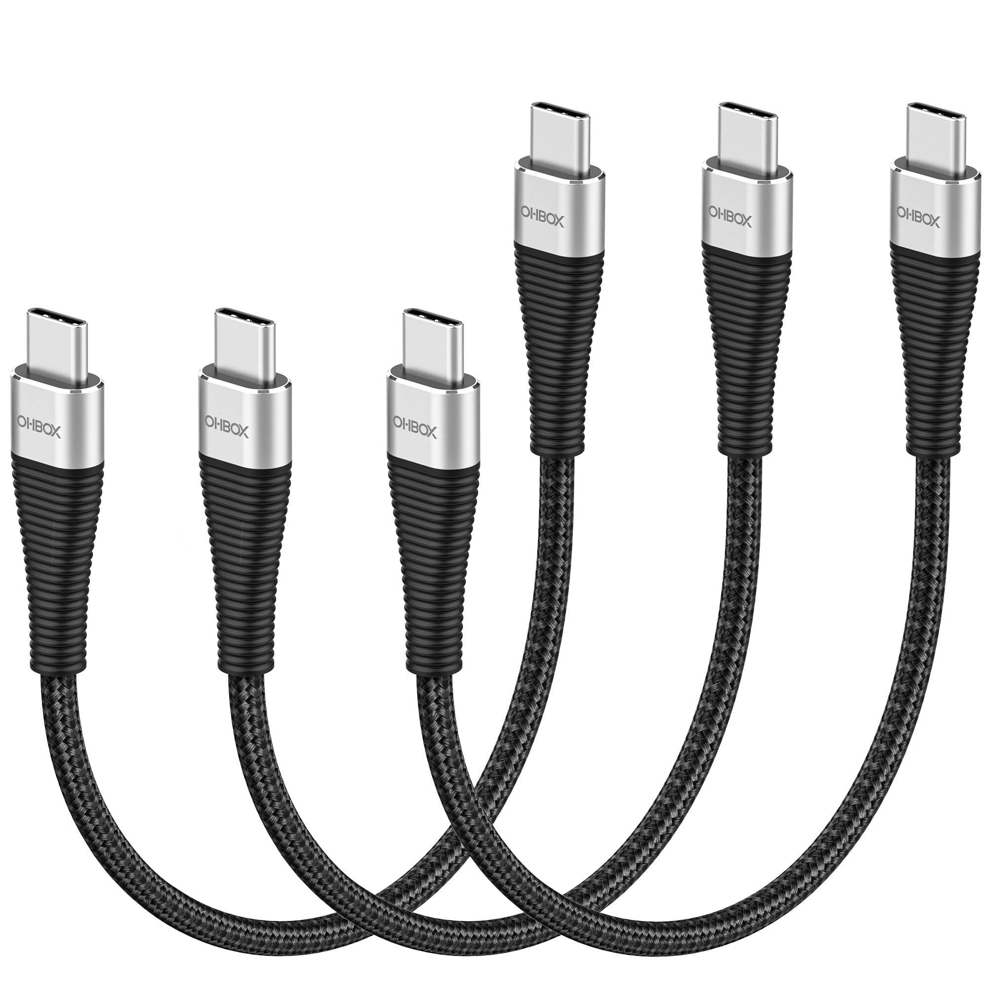 Kurzes USB-Typ-C-Kabel, 3 Stück, 0,3 m, USB-Typ-C-Ladekabel, 100 W, schnelles Aufladen, tragbares Nylon-geflochtenes USBC-Handy-Ladekabel für iPhone 17, 16 Pro Max, Samsung S25, S24, Laptops, MacBook