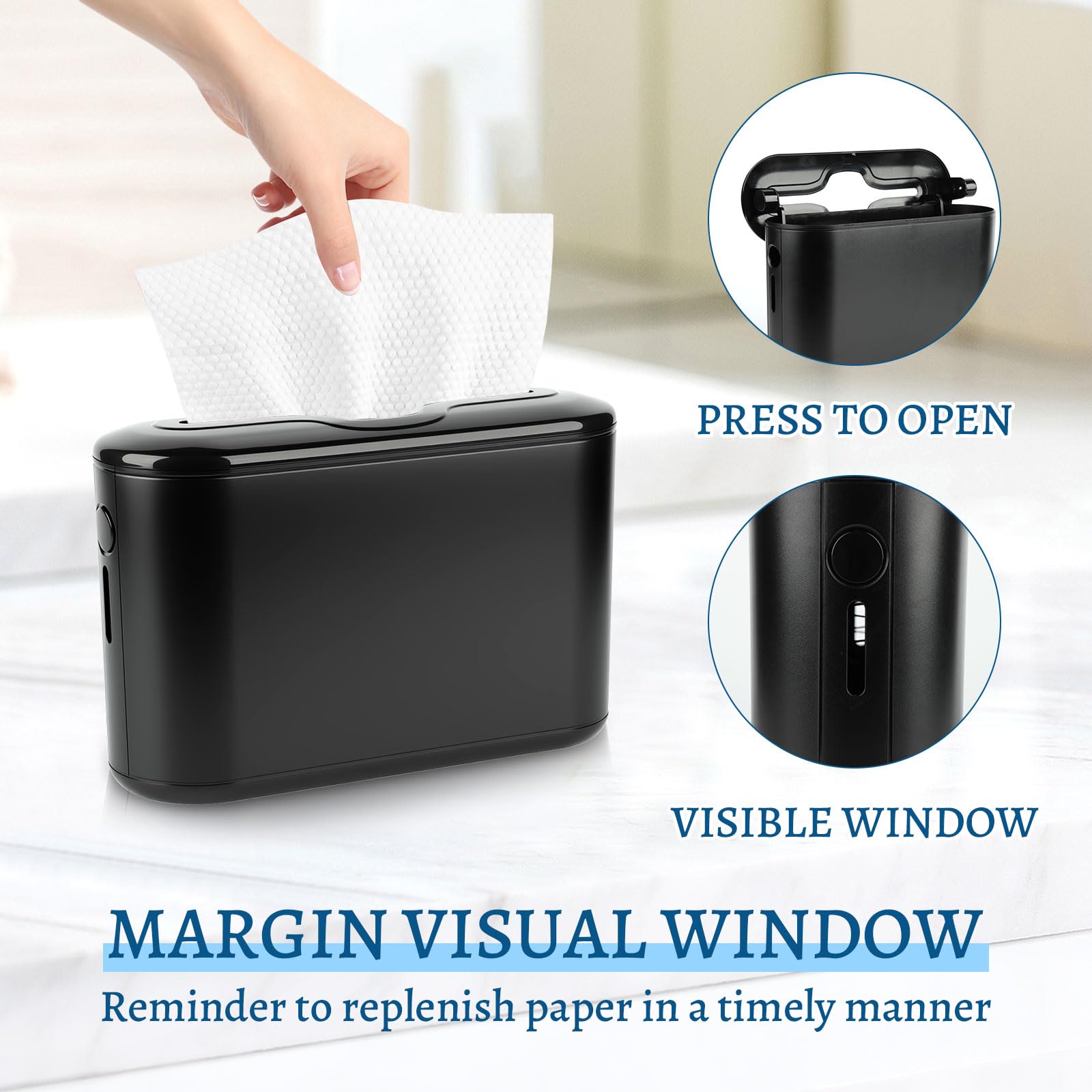 Dispenser da Banco/Tavolo per Asciugamani Intercalati, Dispenser Carta Asciugamani, Scatola Porta Fazzoletti, 200+ Fogli per Z-Fold e Salviette di Carta Multifold, 32 × 14 × 21.8 cm (Noir)