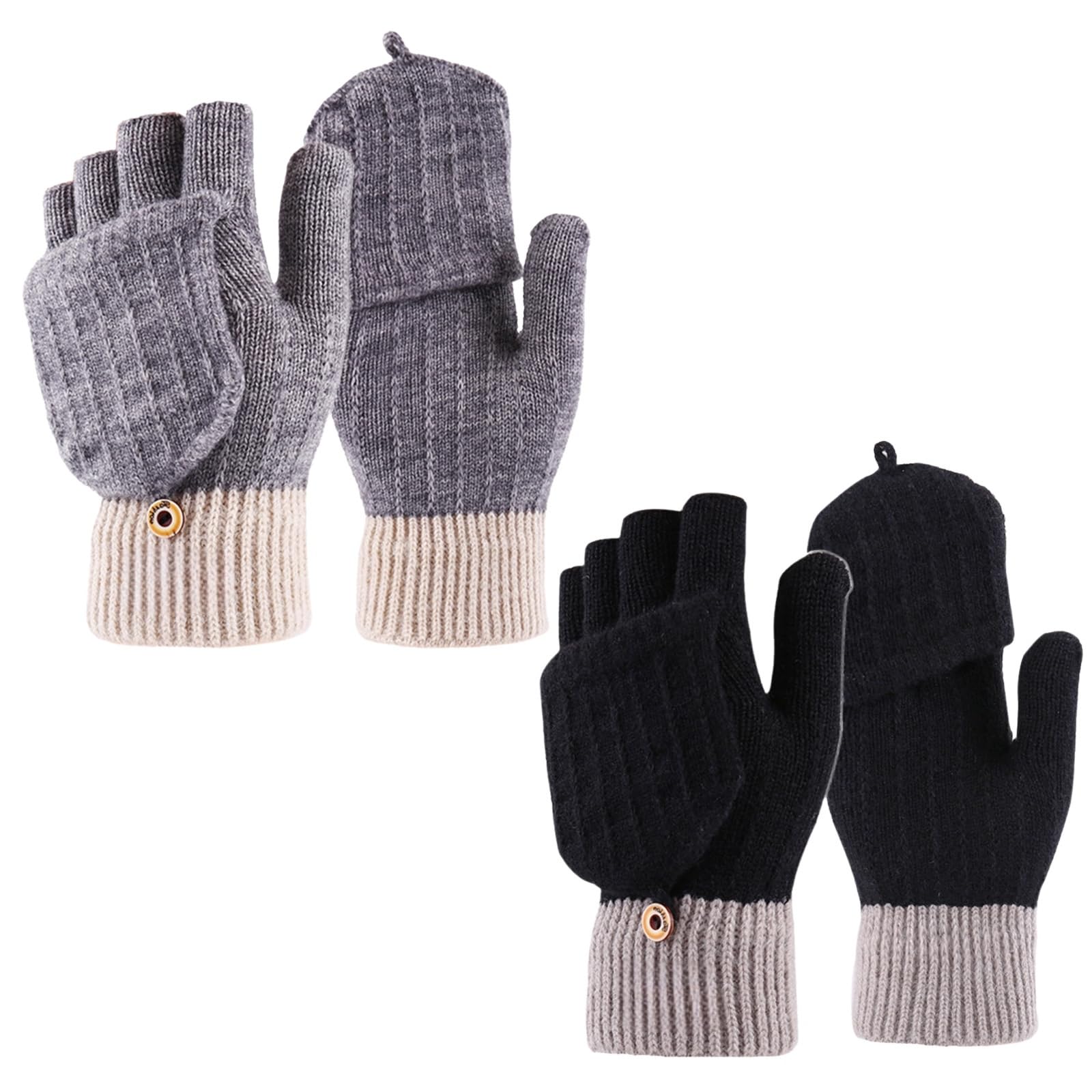 AWSOLAR 2 Paar Winter Fingerlose Handschuhe Damen und Herren, Weiche Strickhandschuhe Handschuhe Ohne Finger für Damen