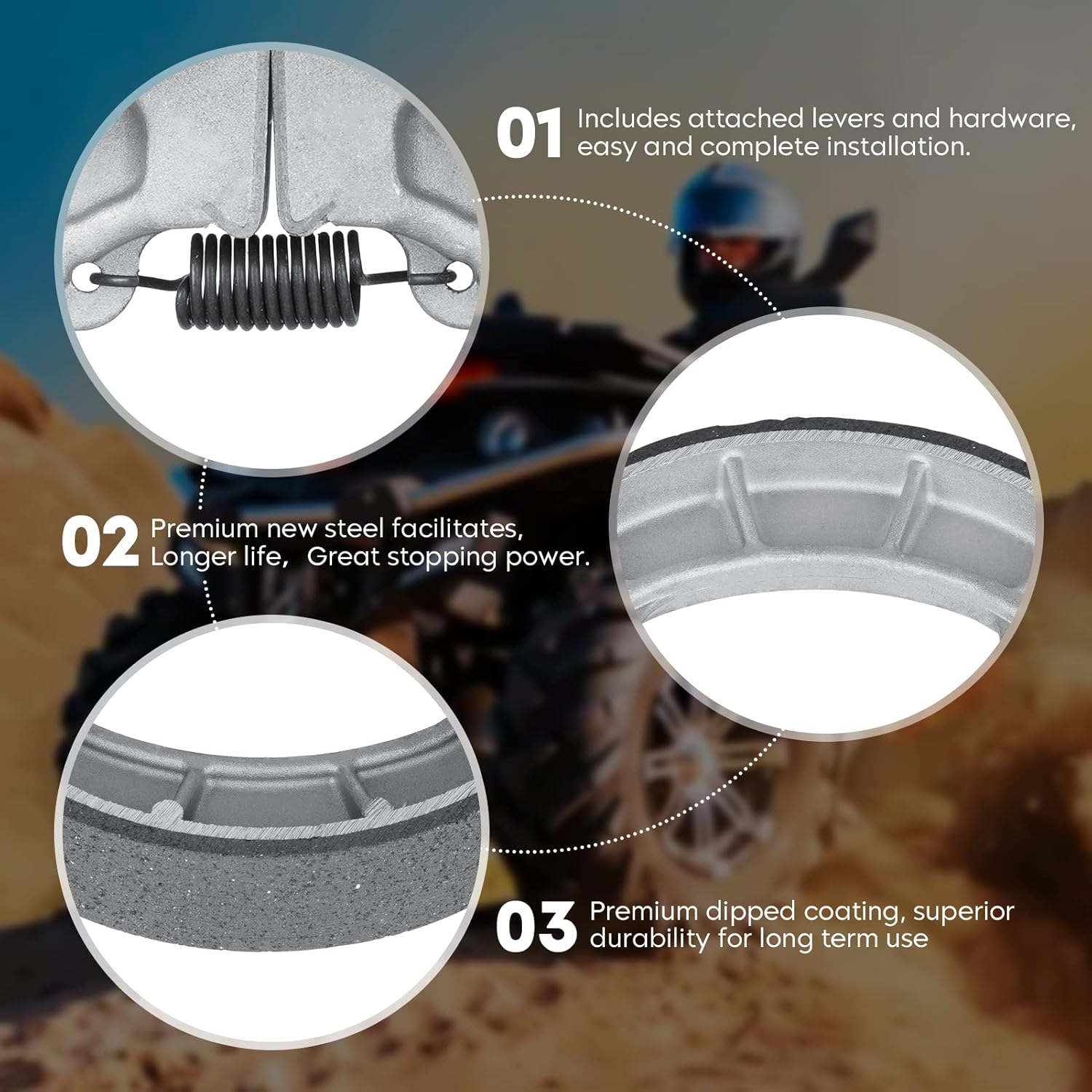 Rear Brake Shoes with Front Brake Pads for Honda Fourtrax Rancher 420 TRX420 2007-2021; Foreman 500 520 TRX500 TRX520 2014-2022; 2 pair Brake Pads & 1 Brake Shoe Drum Brake Parking Assembly