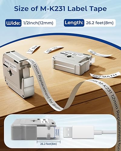 Miniatura 2 de M-K231 12mm Replacement for Brother M Tape 12mm 0.47'' White, M-K231s MK231s M231 Label Tape Replace for Brother PTouch PT-M95, PT-90, PT-70, PT-65