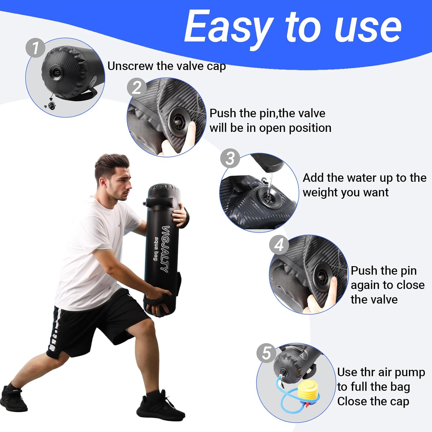Heavy Aqua Bags-Water weight Bag 38-66Ibs - Ultimate Core Water Weights Aqua Ball-Adjustable Workout Sandbag Alternative for Full Body Exercise, Portable Stability Fitness & Balance Trainer Equipment - Image 3