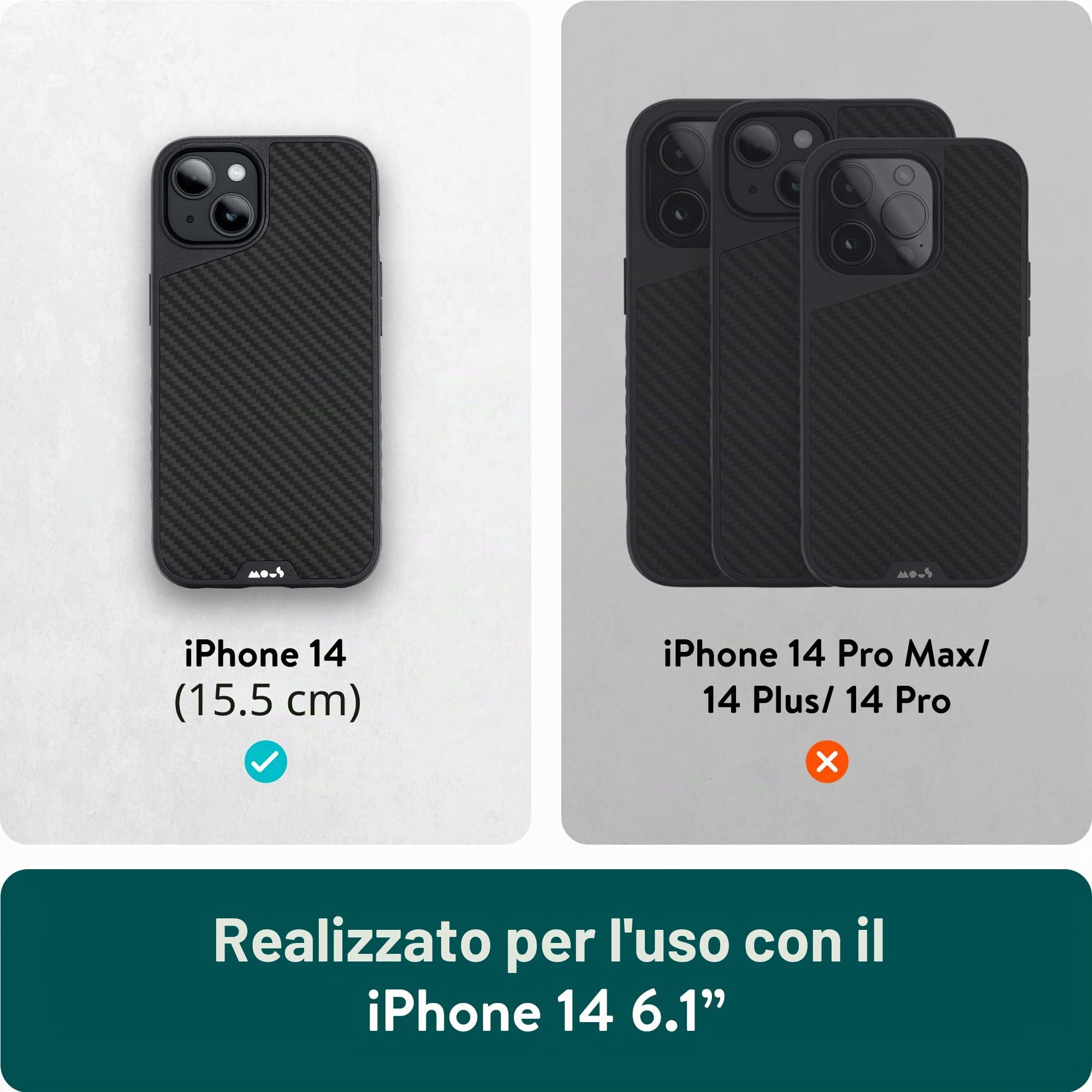 Mous per iPhone 14 Cover Compatibile con MagSafe - Limitless Fibra di Carbonio - Antiurto