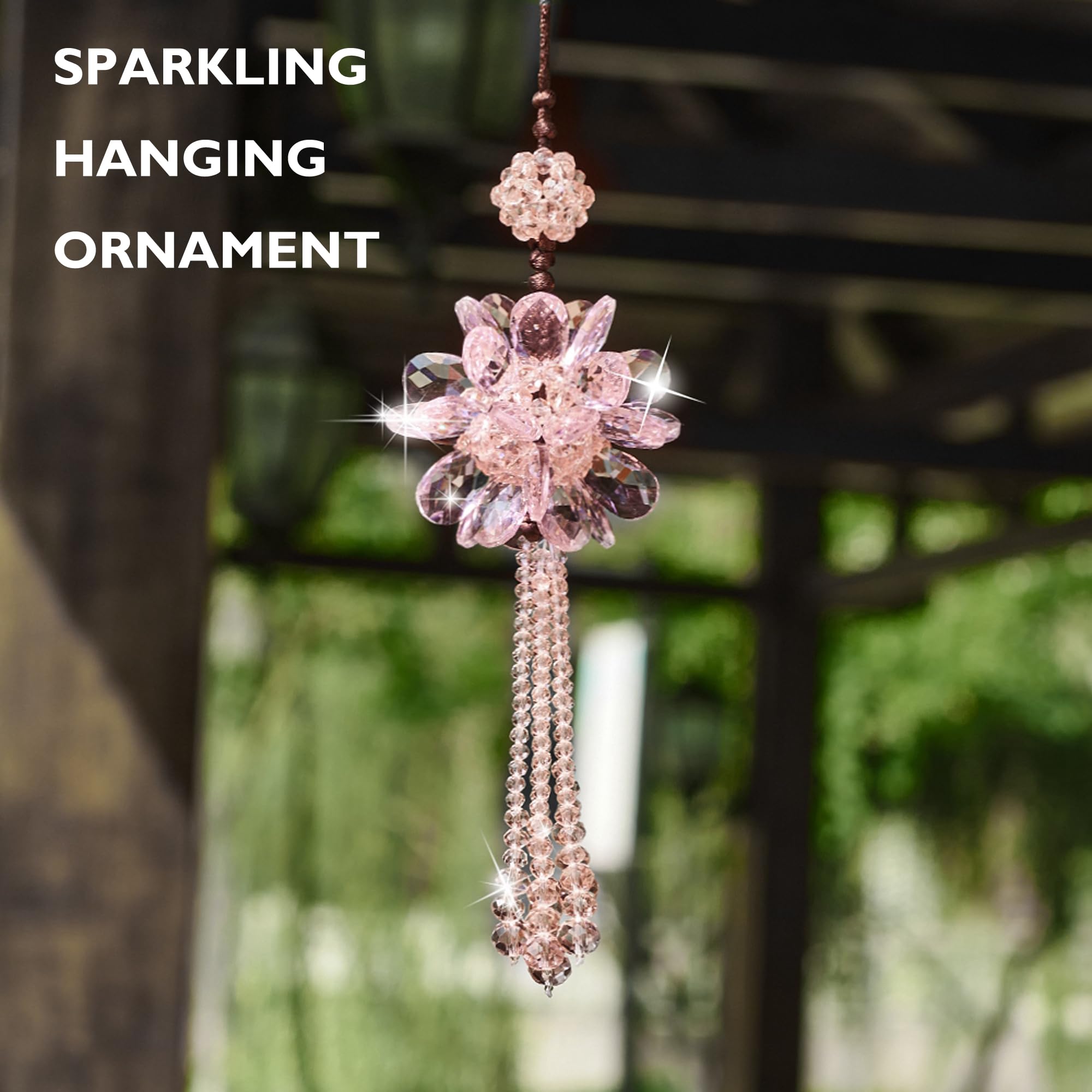 GLSOWEE Crystal Flower Car Pendant - Pink Bling Decor For Rearview Mirror, Adjustable 6.02 Inch