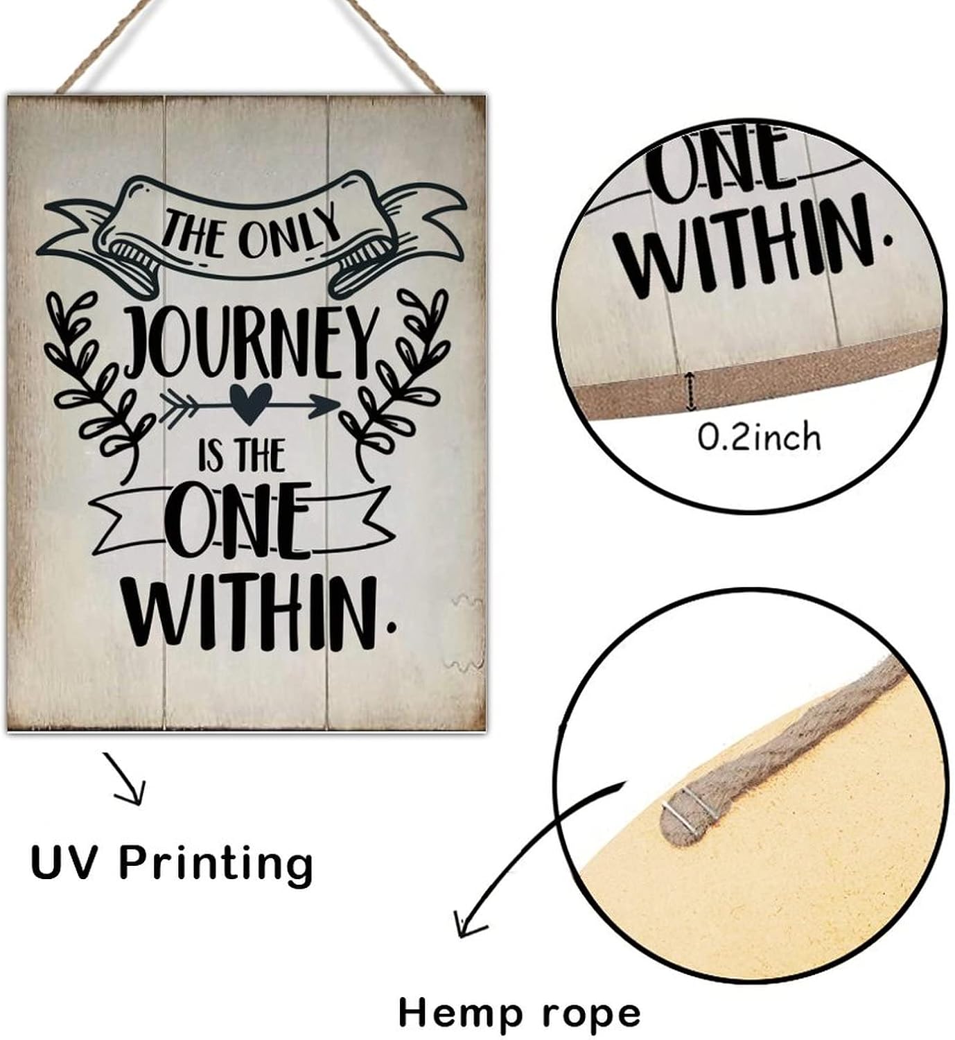 Rustic Wood Wall Art Plaque The Only Journey is The One Within Sign Wall Decor Vintage Farmhouse Wall Hanging Sign Art Decor Plaque with Quotes for Home 18x24in New Home Gift