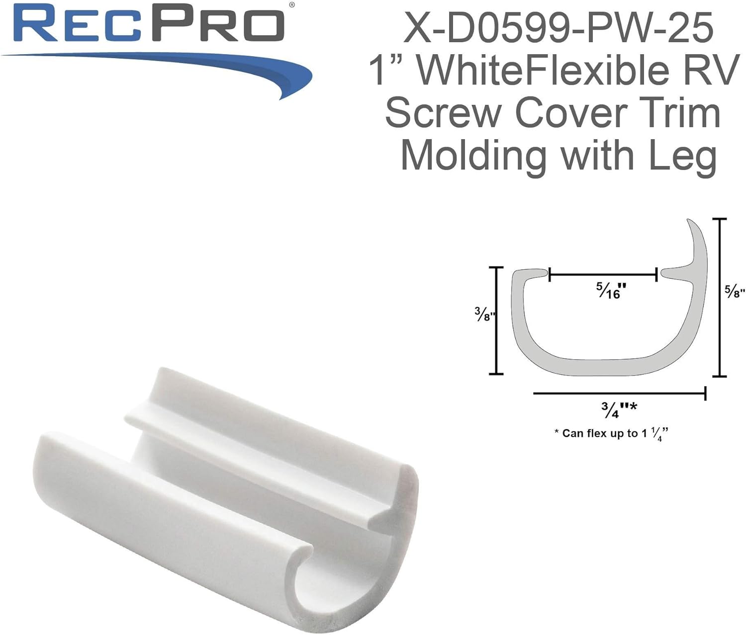 RecPro 1" White Flexible RV Screw Cover Trim Molding w/ Leg | Marine Trim Molding | Camper Trim Molding | Ceiling Trim Molding | Wall Trim Molding | Cabinet Trim Molding (50') : Automotive