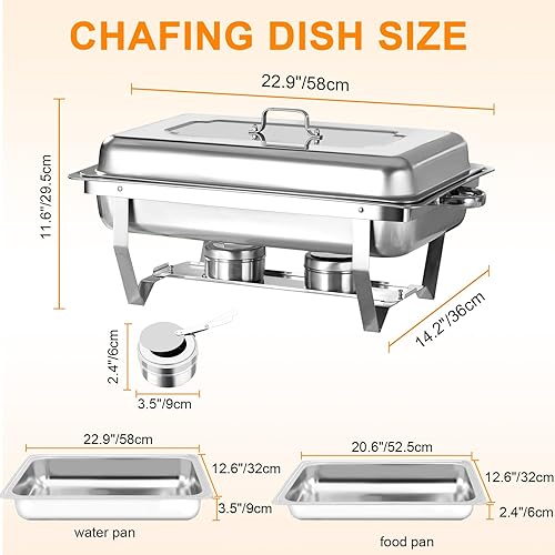 Miniatura 6 de Juego de 4 platos para bufé, de acero inoxidable de 8 cuartos de galón, plegable, rectangular, tamaño completo, servidores de comida con cubiertas,