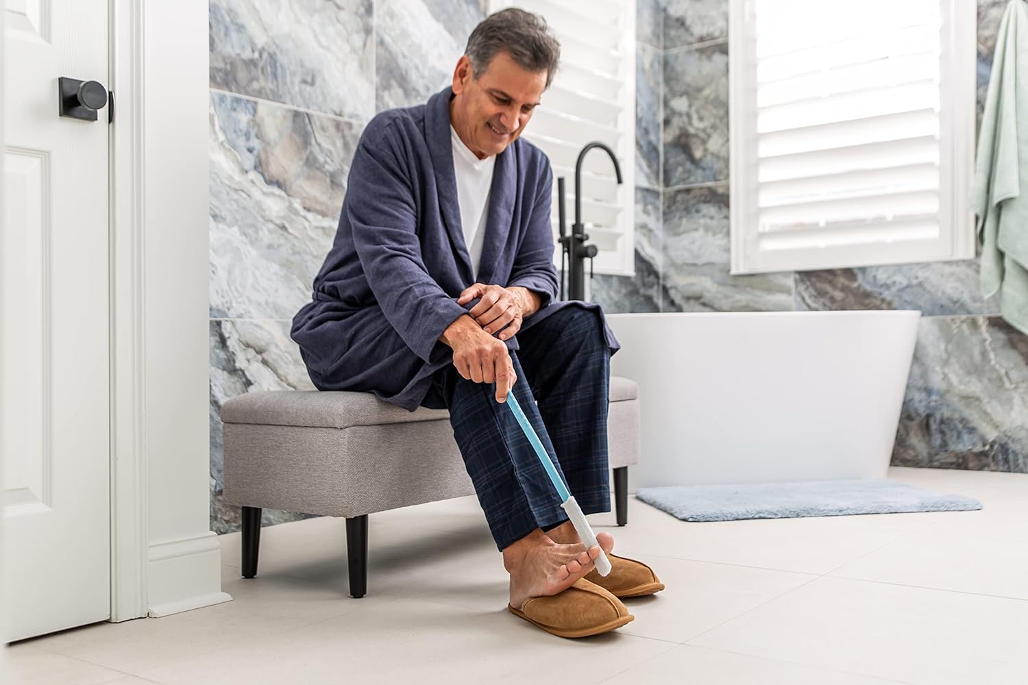 Burlingham's Toe and Foot Towel Brush Set with 8 Reusable Drying Covers, Long 17” Handles for Cleaning Between Toes and Soft Skin Exfoliation, Ideal for Seniors, Adults, or Kids