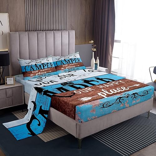 Vista 49 de Erosebridal Sábanas rústicas de granja, sábanas de camping feliz, juego de sábanas para decoración de cámper para niños, adolescentes, mujeres
